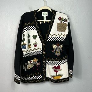 Quacker Factory Garden Angel And Topiary Cardigan Medium